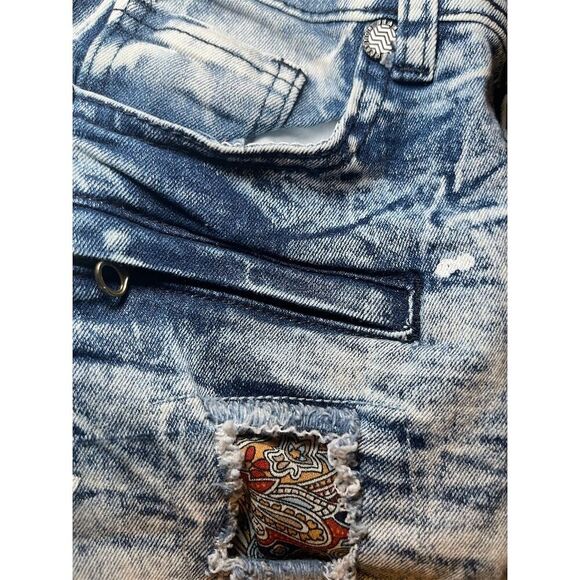 Demolition Girl’s Stonewashed Biker Jeans with Patches Size M Blue - Picture 7 of 13